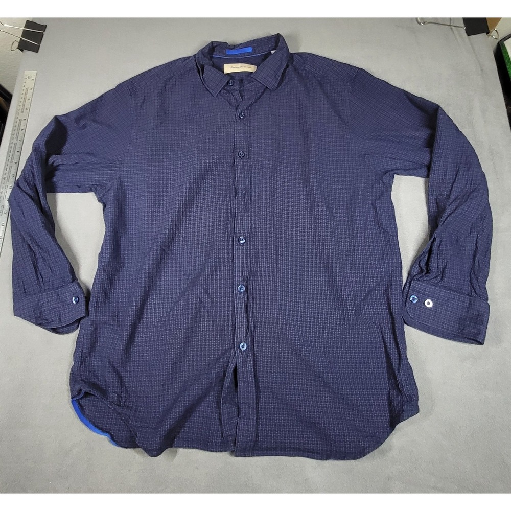 Tommy Bahama Shirt Mens XL Blue Geometric Lightweight Short Sleeve Button Up
